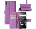 Purple Premium Leather Wallet Case TPU Cover Sony Xperia XA1