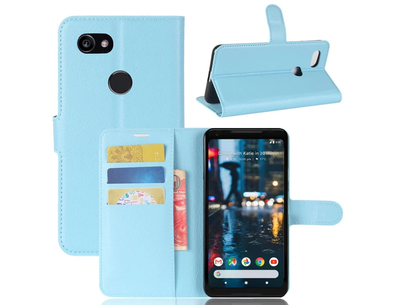 Blue New Leather Wallet Case Cover For Google Pixel 2 XL
