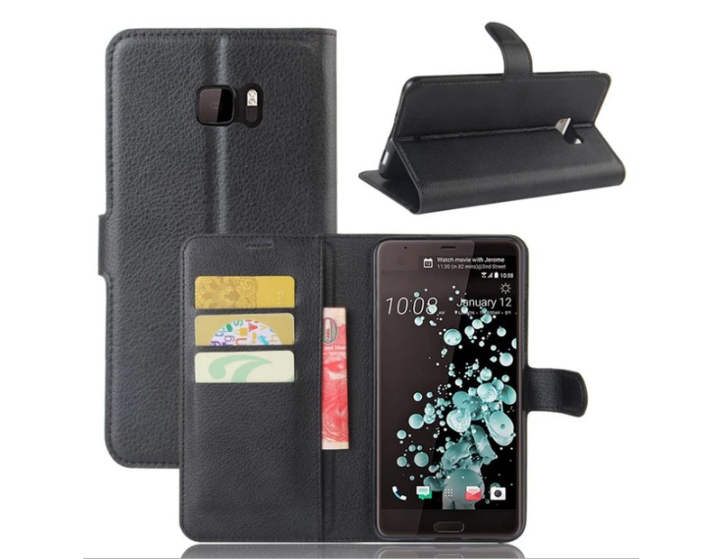 Black New Wallet Leather Case Cover For HTC U Ultra