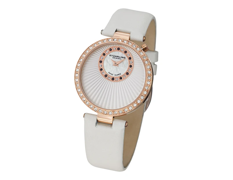 Stuhrling Original Women's 597.04 Vogue Audrey Radiance Swiss Quartz Mother-Of-Pearl Swarovski Crystal Rose Tone Watch