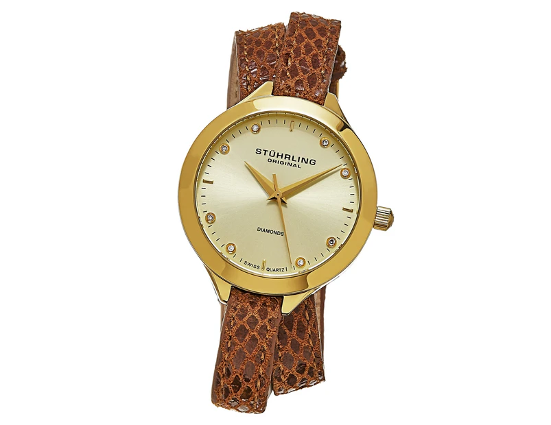 Stuhrling Original Women's 624.03 Vogue Swiss Quartz Diamond Double Wrap Gold Watch