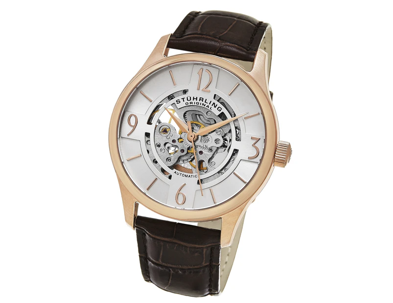 Stuhrling Original Men's 'Legacy' Automatic Stainless Steel and Brown Leather Dress Watch (Model: 557.04)