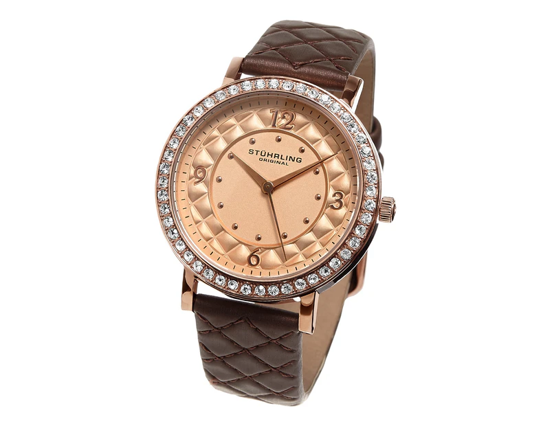 Stuhrling Original Women's 'Audrey 786' Quartz Stainless Steel and Leather Dress Watch, Color:Brown (Model: 786.02)