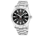 Men's Quartz GMT Date Watch, Black Dial, Silver Bezel, Silver Case, Silver Stainless Steel Bracelet
