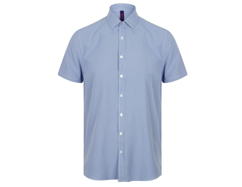 Henbury Mens Gingham Short Sleeve Shirt (Blue/White) - PC2955