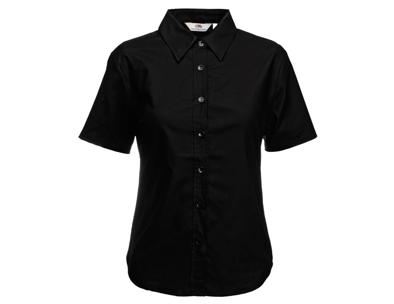 Fruit Of The Loom Ladies Lady-Fit Short Sleeve Oxford Shirt (Black) - BC398