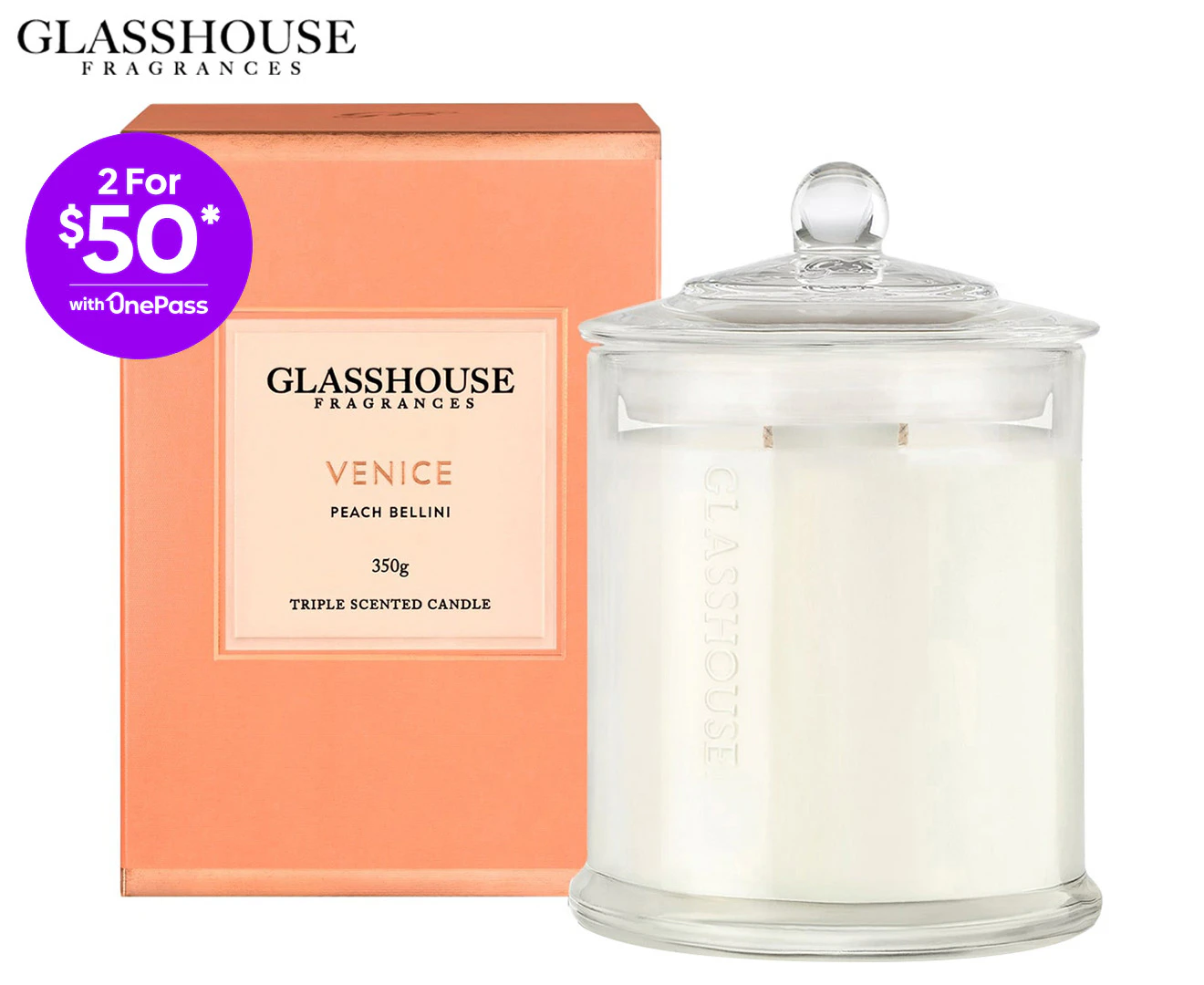 Glasshouse Venice Peach Bellini 350g Triple Scented Candle