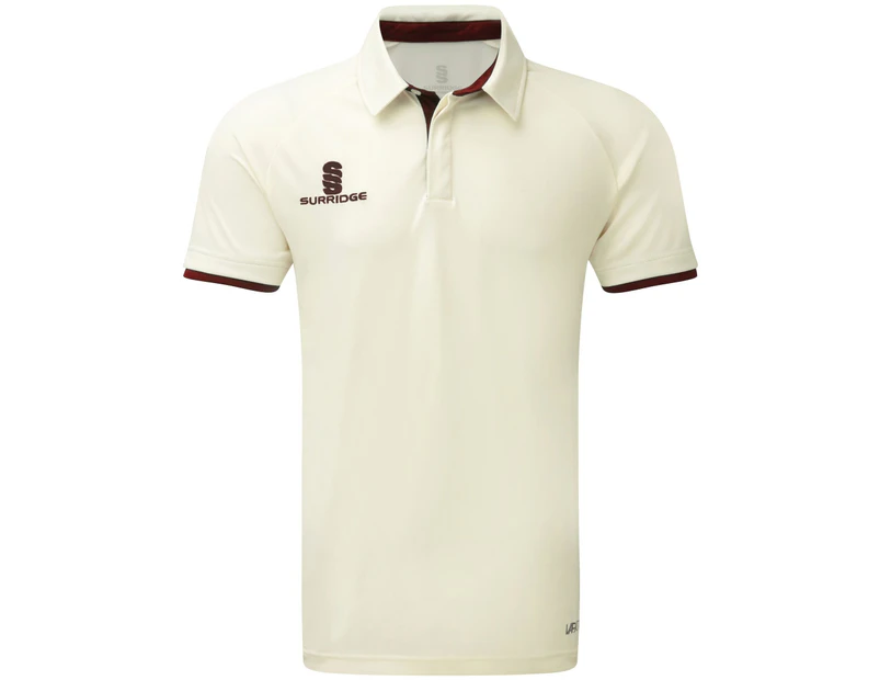 Surridge Childrens Boys Ergo Short Sleeve Shirt (White/Maroon Trim) - RW6276