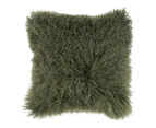 Mongolian Sheepskin Cushion - Olive Green 50cm