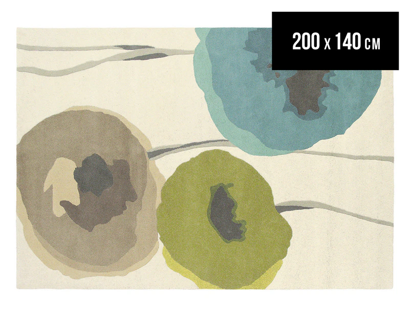 Sanderson 200x140cm Poppies Hand Tufted Wool Rug - Olive/Teal