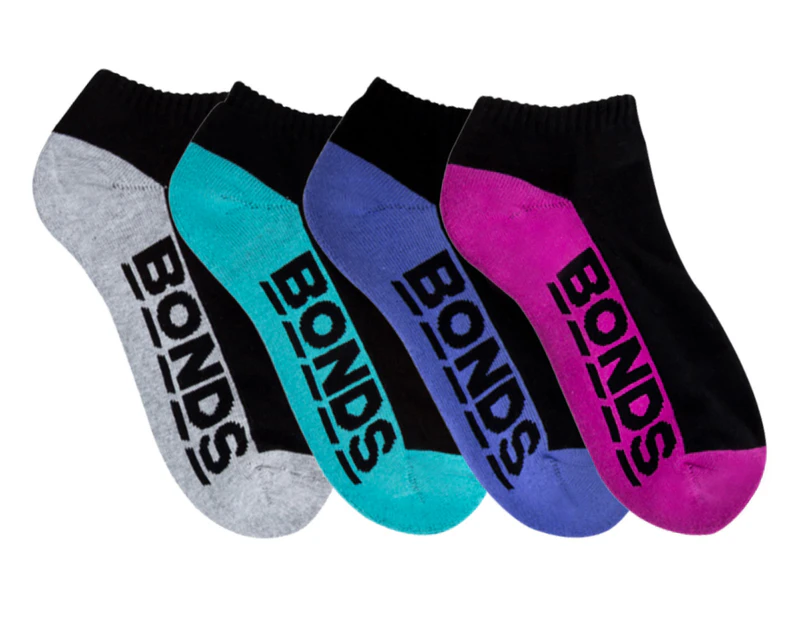 Bonds Women's Size 3-8 Logo Low Cut Sport Socks 4-Pack - Black/Assorted