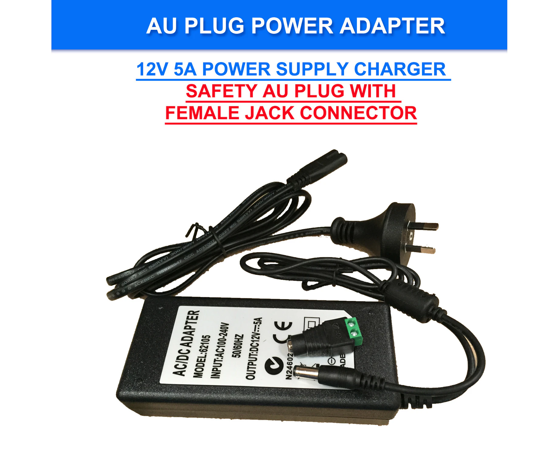 AU Plug DC 12V 5A 60W Power Supply Charger Adaptor Transformer LED Strip Adaptor