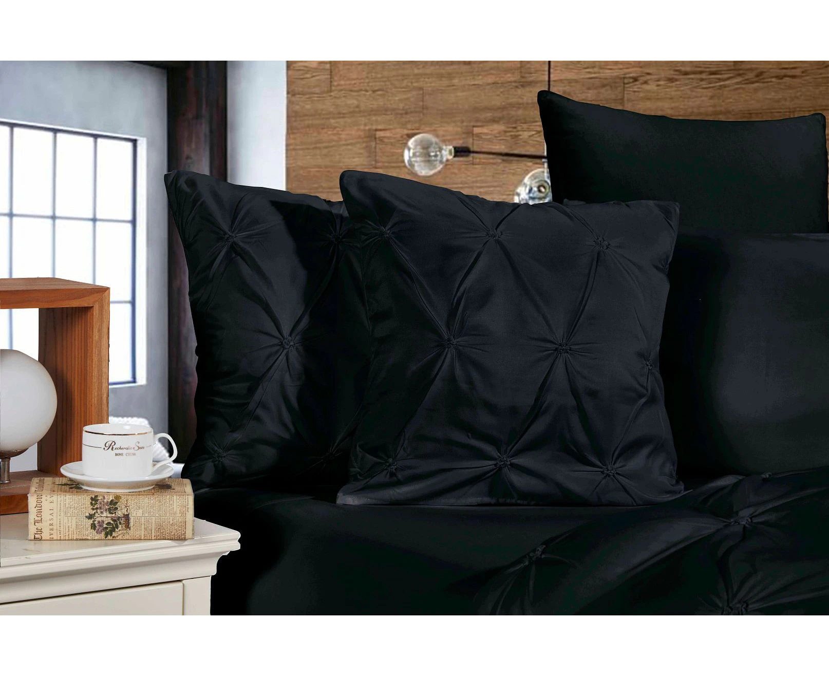 Diamond Pintuck Premium Ultra Soft Cushion Covers 2-Pack Black