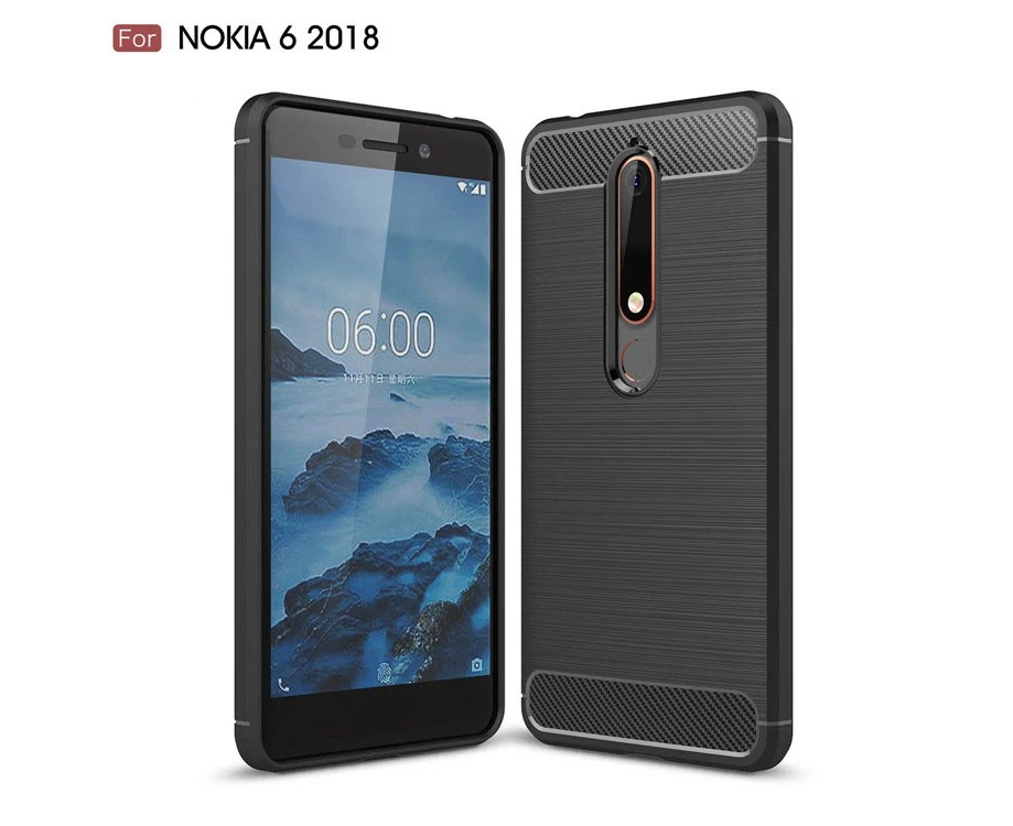 Black For NOKIA 6 / 6.1 2018 Shockproof Protective Carbon TPU Back Cover Anti Knock Case