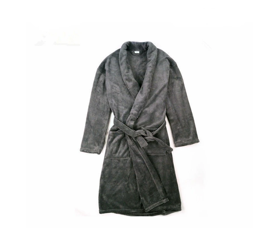 Bathrobe Dressing Gown Men's Women's Supersoft Luxurious Coral Fleece Dark Grey