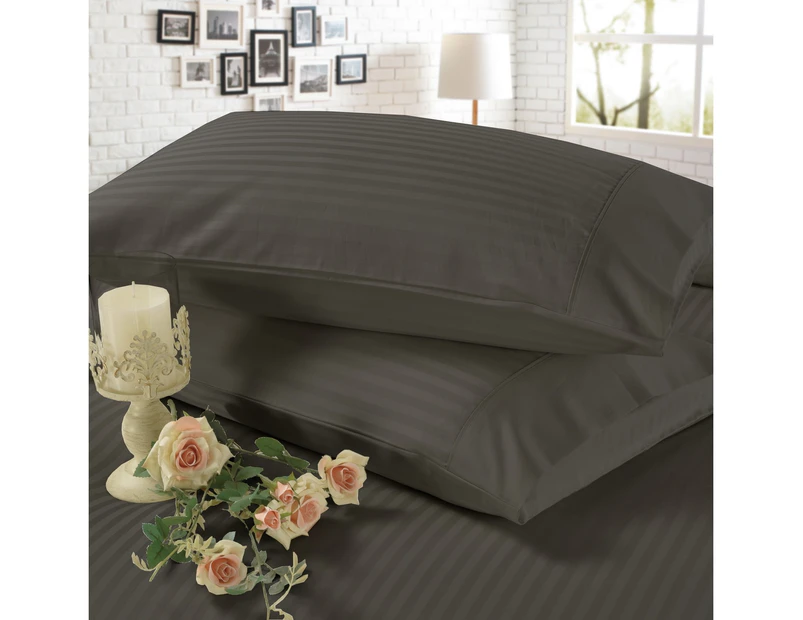 1200TC 4 Pieces Luxury 100% Cotton Stripe Sheet Set King Bed Charcoal