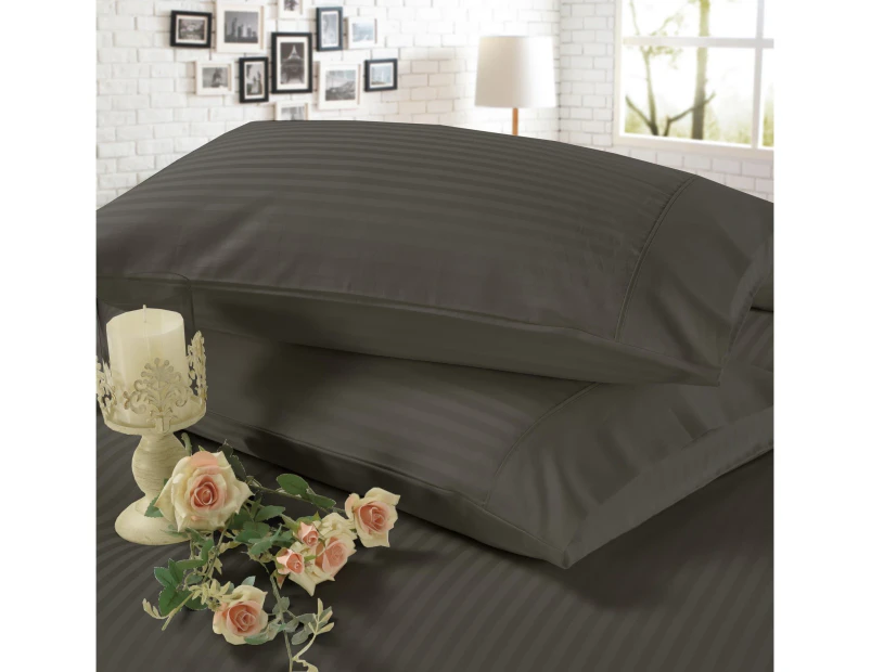 1200TC 4 Pieces Luxury 100% Cotton Stripe Sheet Set Queen Bed Charcoal