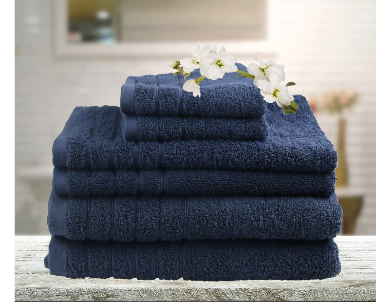 Egyptian Cotton Bath Towel 6 Pieces Combo Set Navy Blue