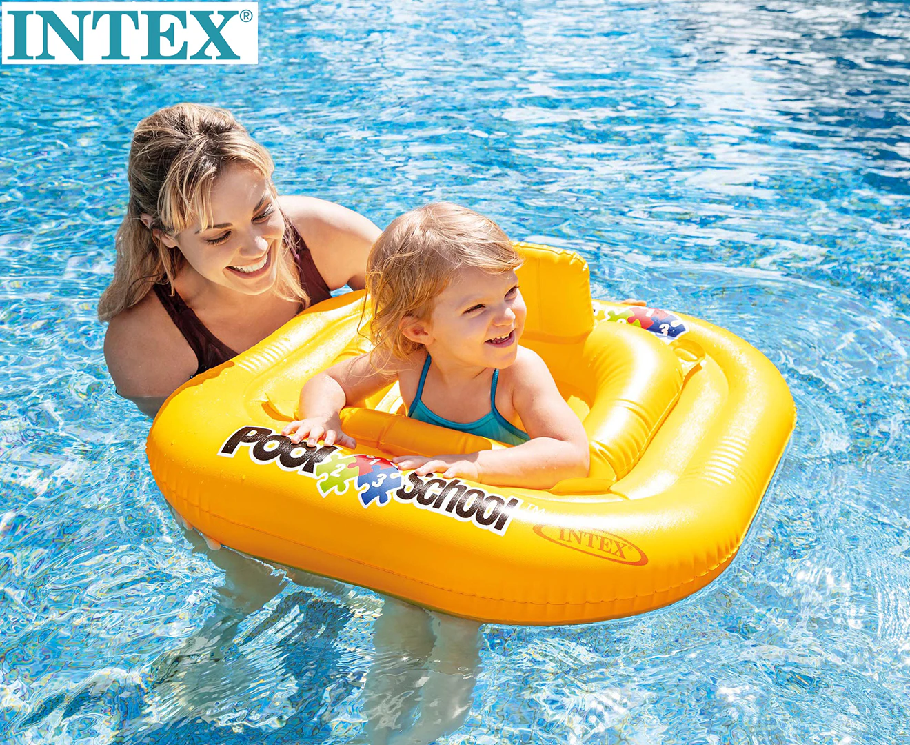 Intex Vinyl School Deluxe Baby/Kids Swimming Inflatable Pool Float Square Yellow