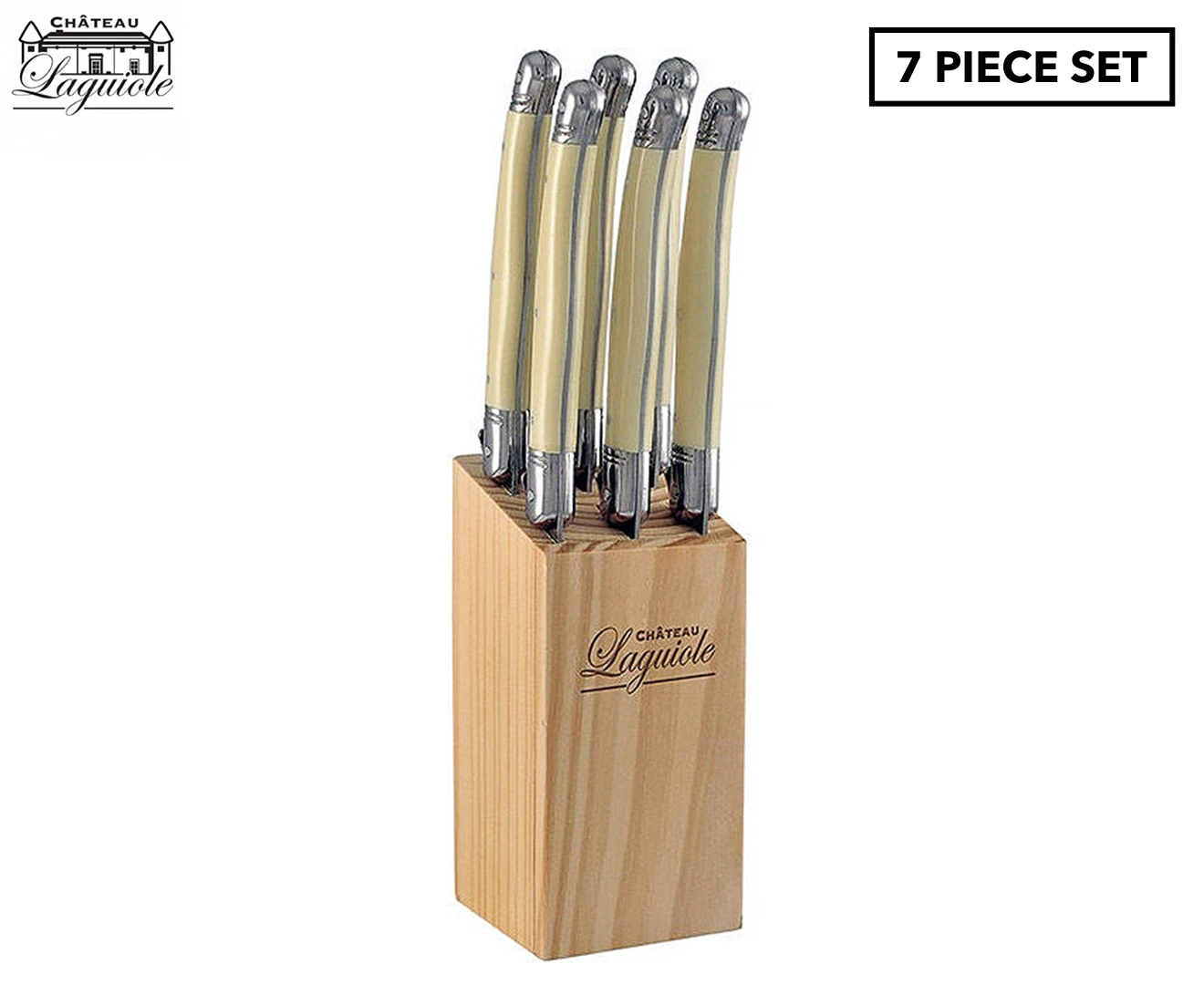 Laguiole 7-Piece Steak Knife Block - Wooden Pearl