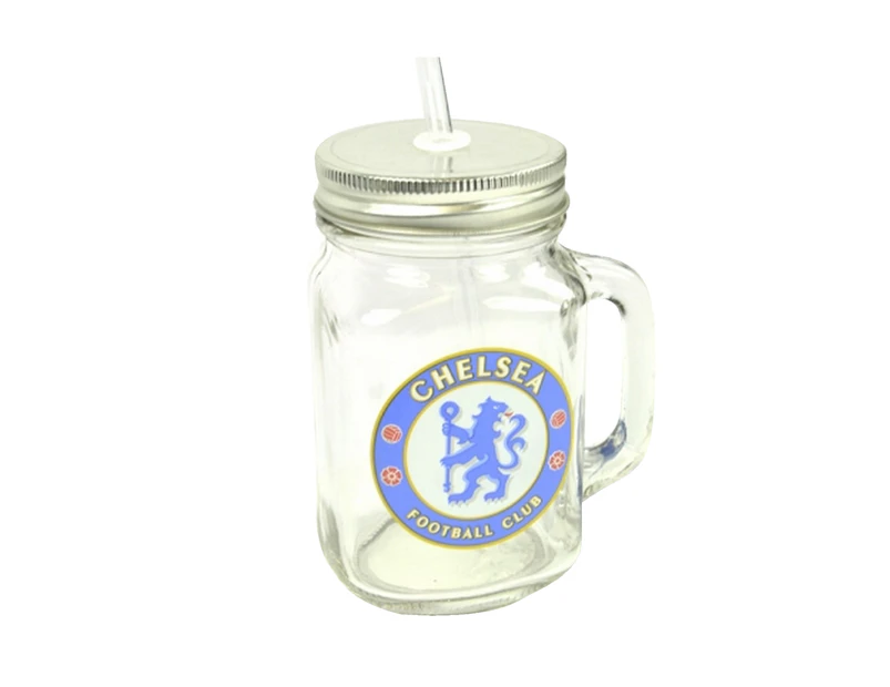 Chelsea Fc Official Football Mason Jar Drinks Mug (Clear/Blue) - BS357
