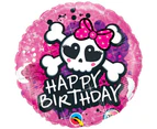 Qualatex 18 Inch Round Happy Birthday Pink Skull & Crossbones Design Foil Balloon (Pink) - SG8807