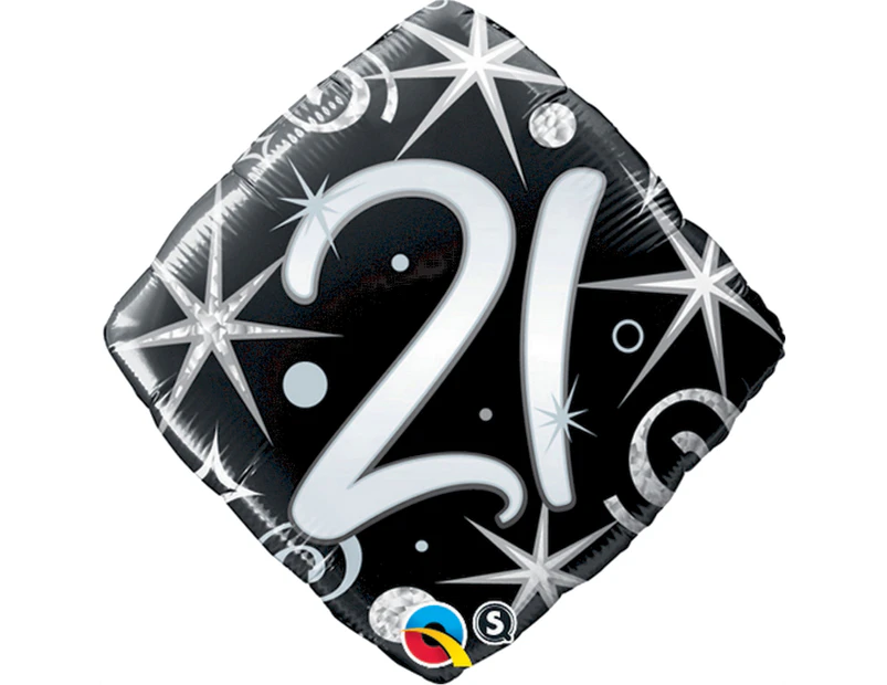 Qualatex 18 Inch Sparkles & Swirls Diamond Shaped Age 21 Foil Balloon (Black) - SG4440