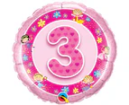 Qualatex 18 Inch Age 3 Pink Fairies Design Circular Foil Balloon (Pink) - SG4405