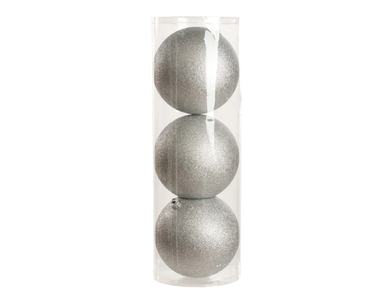 Christmas Shop Glitter Baubles In Drum (Set Of 3) (Silver) - RW5096