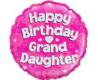Oaktree 18 Inch Circle Happy Birthday Grand Daughter Foil Balloon (Pink/Silver) - SG7647