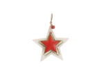 Cgb Giftware Christmas Wood And Metal Star Hanging Decoration (Cream/Red) - CB296