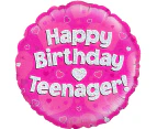 Oaktree 18 Inch Circle Happy Birthday Teenager Foil Balloon (Pink) - SG7644
