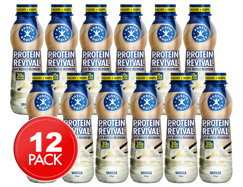 12 x Aussie Bodies Protein Revival Muscle Recovery Drink Vanilla 375mL