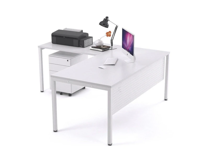 Litewall 2000 - Manager Desk L-Shaped White Square Leg Office Furniture [1800L x 1800W] - white, white modesty