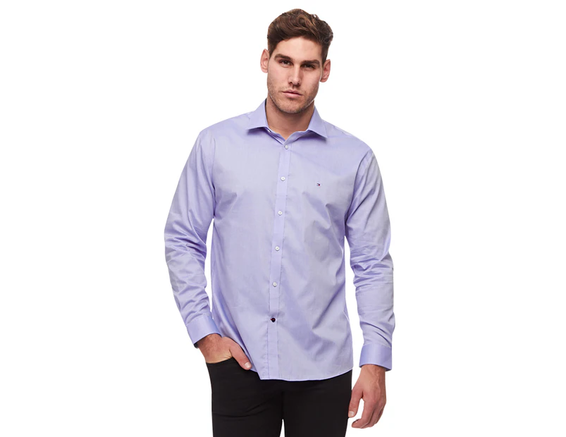 Tommy Hilfiger Men's Slim Fit Non-Iron Pinpoint Solid Long Sleeve Shirt - Blue