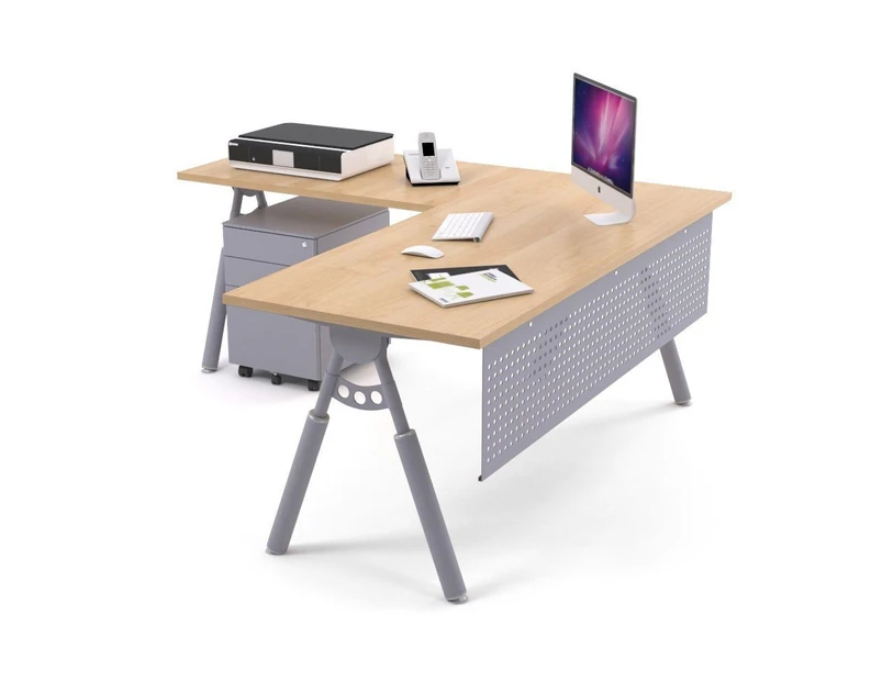 Elements 1000 - L-Shaped Corner Office Desk Silver JC Leg [1800L x 1800W] - maple, silver modesty