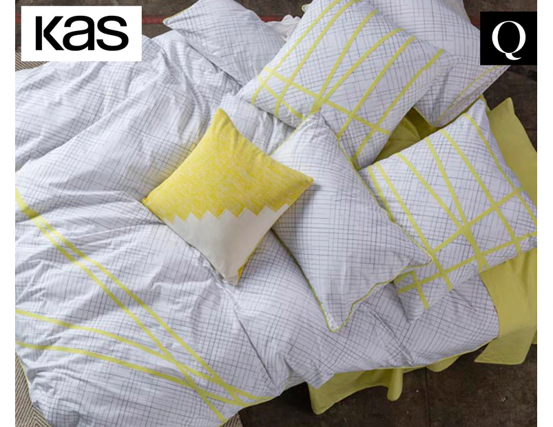 KAS Room Strobe Queen Bed Reversible Quilt Cover Set - Black/White/Citrus