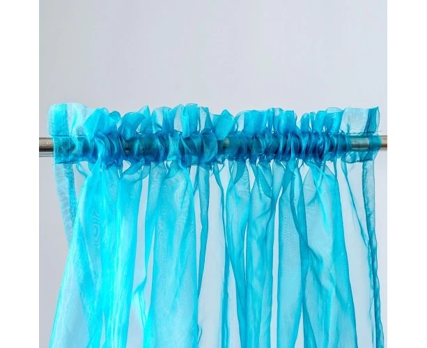 Organza  Rod Pocket Curtain 2Pcs Blue