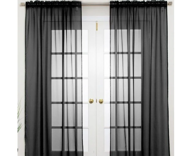 Normal Sheer Rod Pocket Curtain 2 pcs Black