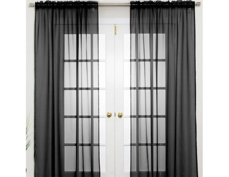 Normal Sheer Rod Pocket Curtain 2 pcs Black