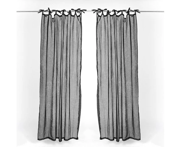 Normal Sheer Tie Top Curtain Voile Drapes Black