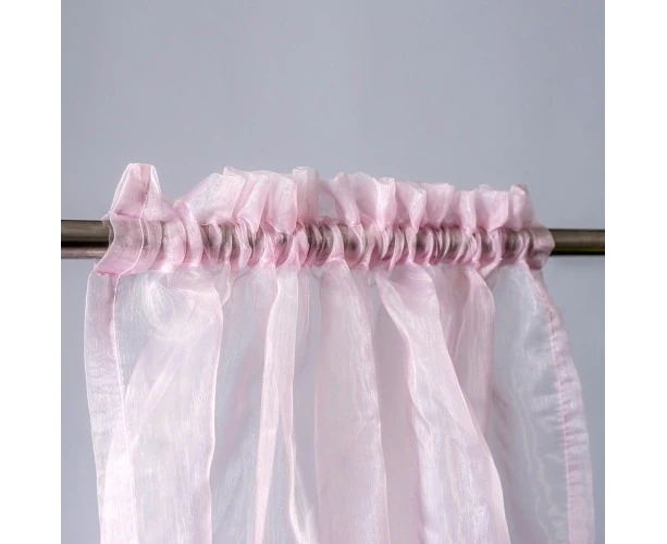 Organza  Rod Pocket Curtain 2Pcs Pink