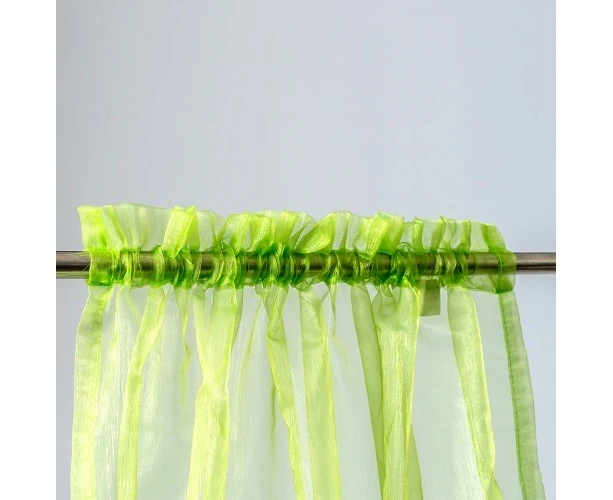 Organza  Rod Pocket Curtain 2Pcs Green