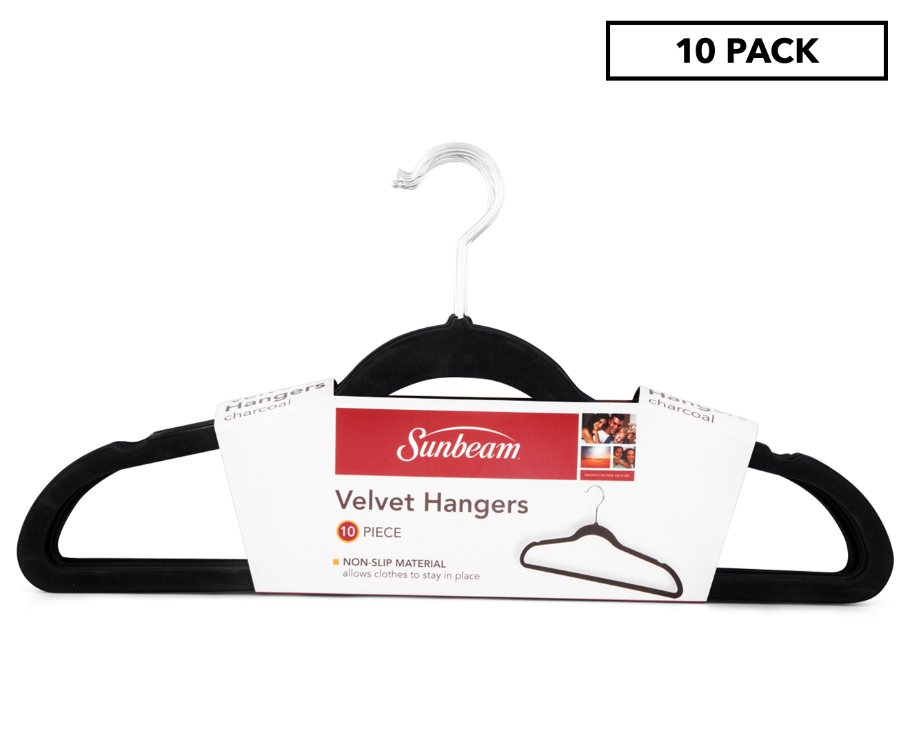 Sunbeam 10-Pack Velvet Hanger, Black, Hangers