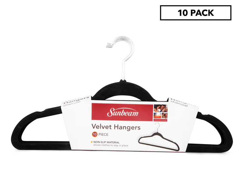 Sunbeam Velvet Hanger 10-Pack - Charcoal