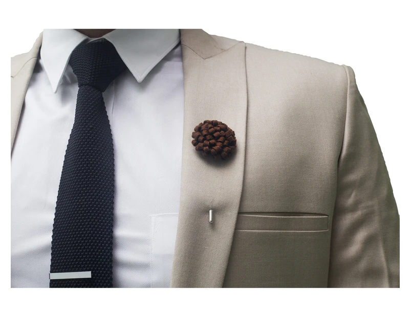 Decked-Up Men's Lapel Pin - Carnation - Dark Brown - Fabric