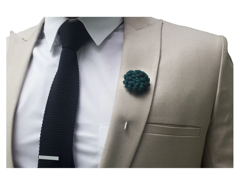 Decked-Up Men's Lapel Pin - Carnation - Dark Green - Fabric