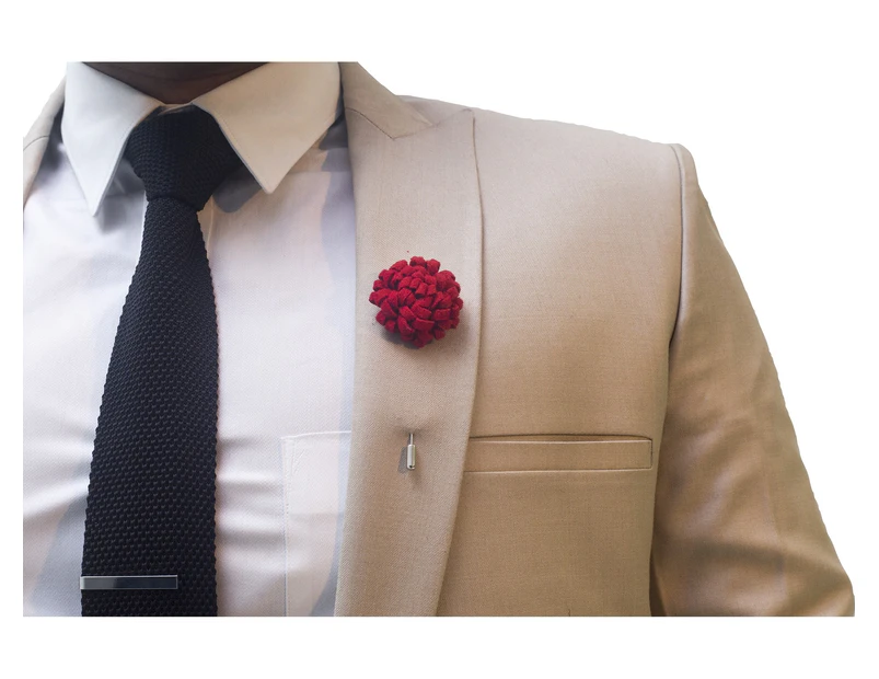 Decked-Up Men's Lapel Pin - Carnation - Red - Fabric