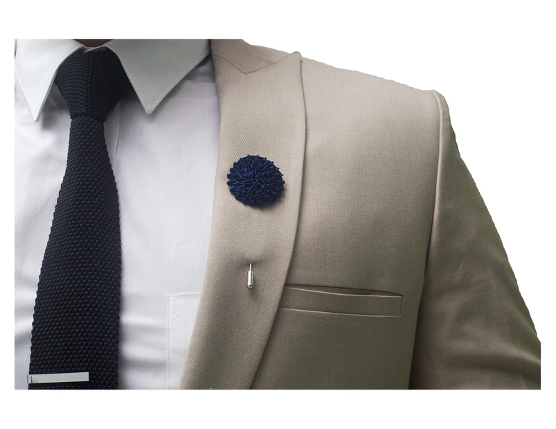 Decked-Up Men's Lapel Pin - Marigold  - Navy Blue - Fabric