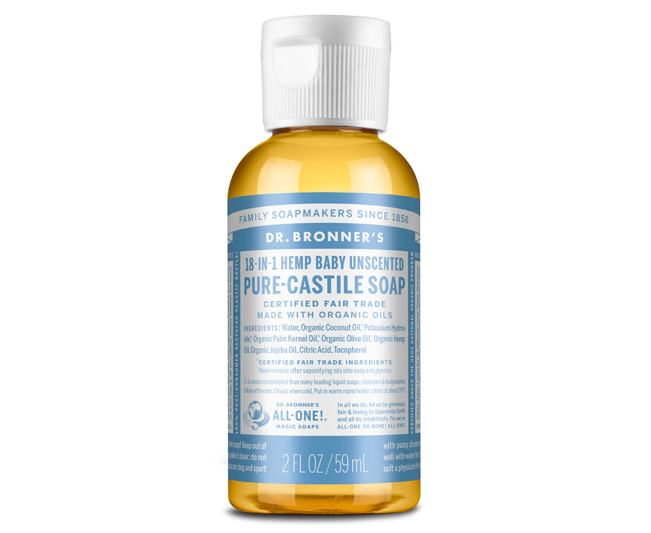 Dr. Bronner's Pure-Castile Baby Liquid Soap Unscented 59mL